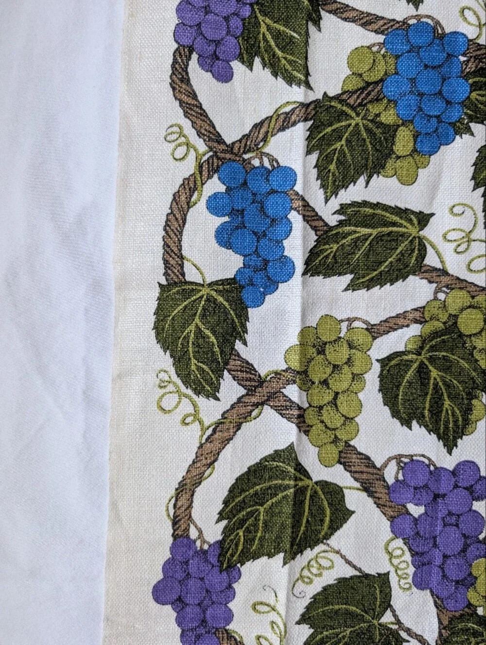 Vintage Lois Long Grape Vine Kitchen Towel in Blue, Purple, Olive